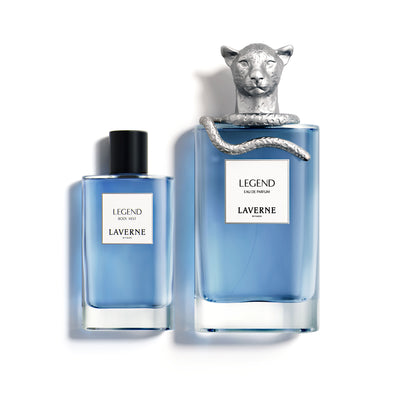 مجموعة عطر ليجندمن لافيرن. تتضمن المجموعة زجاجة عطر رئيسية بحجم 100 مل وزجاجة عطر للجسم (Body Mist) بحجم 50 مل. تتميز زجاجة ماء العطر الرئيسية بتصميم مستطيلي أنيق وشفاف، وبها عطر بلون أزرق فاتح وبارد، وتتوج بغطاء فاخر على شكل رأس نمر عربي منحوت ملتف حوله ثعبان. الزجاجة الأصغر (عطر الجسم) مستطيلة أيضاً بغطاء أسود كلاسيكي. العطر مصمم للرجل العصري من قبل العطار جين كريستوف، بنوتات عليا من الأناناس والمندرين والفلفل الوردي، وقلب من توت العرعر والسوسن، وقاعدة من العنبر والمسك والباتشولي